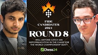 FIDE Candidates 2024 Rd 8 | Hikaru v Fabiano & Vidit v Gukesh! 4Way Challenge Begins To Topple Ian