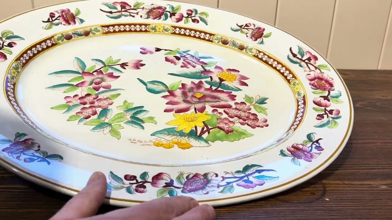 Antique Thomas & Benjamin Godwin Peony Garden 18.5-inch China Platter