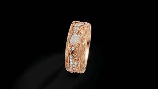 Wave Pattern Diamond Band Ring 3D Model | Luxury Wide Ring | STL 3DM OBJ FBX GLB