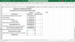 8. Simple Cost Sheet | MS Excel