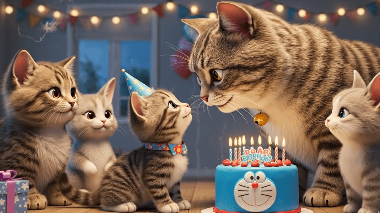 Mama Cat Made a DORAEMON Cake 😲 | Kitty’s Birthday Surprise 🎂