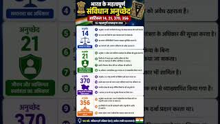 भारत के सबसे Important संविधान अनुच्छेद 🇮🇳 |Article 14, 21,370, 356 Constitution One Liner|Shorts GK