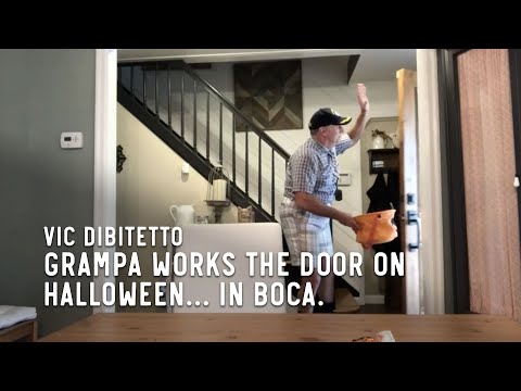 Grampa works the door on Halloween… in Boca.