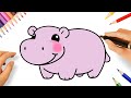 HOW TO DRAW A CUTE HIPPOPOTAMUS EASY ????????
