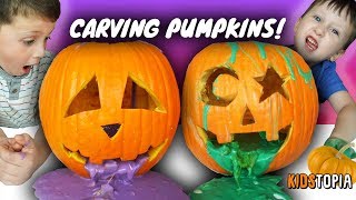 Carving Pumpkins Slime Challenge Halloween Pumpkin Video Kidstopia