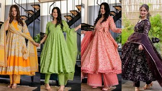 Traditionally Soft Cotton Premium Suit For Women | Anarkali Cotton Kurti With Plazo | Flared Kurti screenshot 2