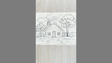 Easy Village House Drawing | Trending Village Scenery Sketch Shorts 🏡✏️