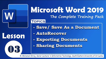 03 Microsoft Word 2019 Training Lesson 03, Save,Save As Auto Recover, Exporting & Sharing Documents
