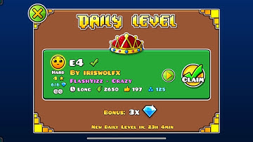 e4 By iriswolfx- Geometry Dash (Daily Level, 4 Stars, 2 Coins)