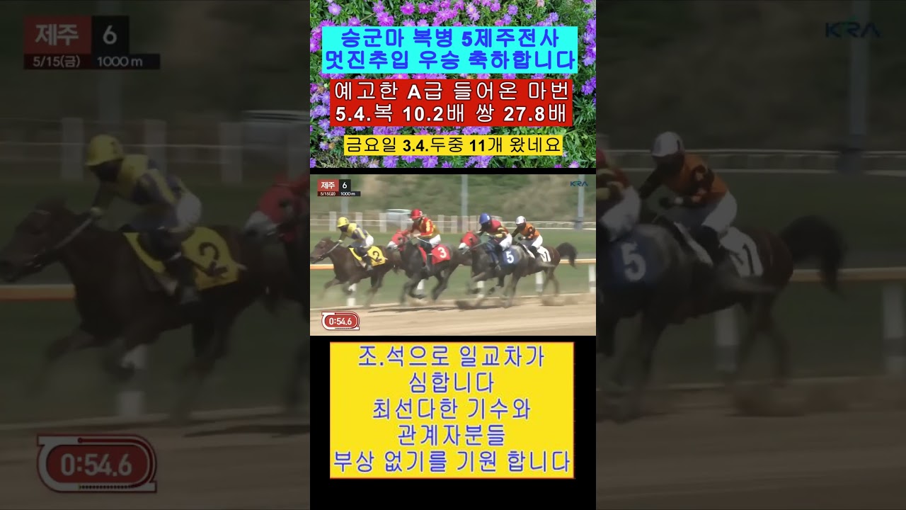 그림같은 추입 우승 5전현준 기수 우승 축하 영상보기
