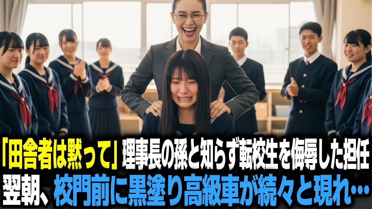 「田舎の学生は黙ってなさい」理事長の孫と知らずに転校生を侮辱した担任教師　翌朝、校門前に黒塗り高級車が続々と現れ…