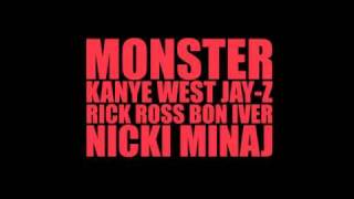 Kanye West ft Jay-Z Nicki Minaj Rick Ross and Bon Iver - Monster CDQ (LYRICS) (full) NEW Resimi