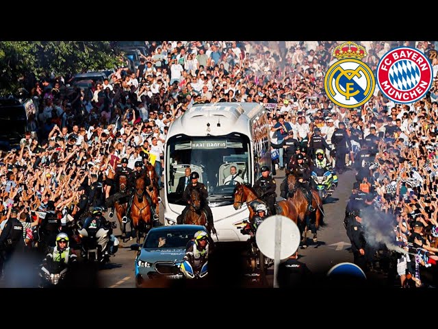 Amazing Scenes As Real Madrid Fans Welcome The Team Bus Ahead Of CL Semi-Final Against Bayern Munich class=