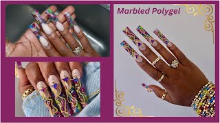 Polygel nails 💕 marbled nails 💕 polygel used pink mask, Rosalind, igel beauty, Morovan, saviland.