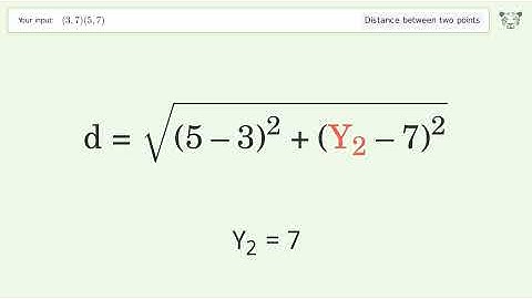 Find the distance between two points p1 (3,7) and p2 (5,7): Step-by-Step Video Solution