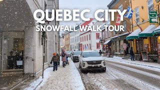 Snowfall Old Quebec City Walking Tour | 4K Winter in Canada