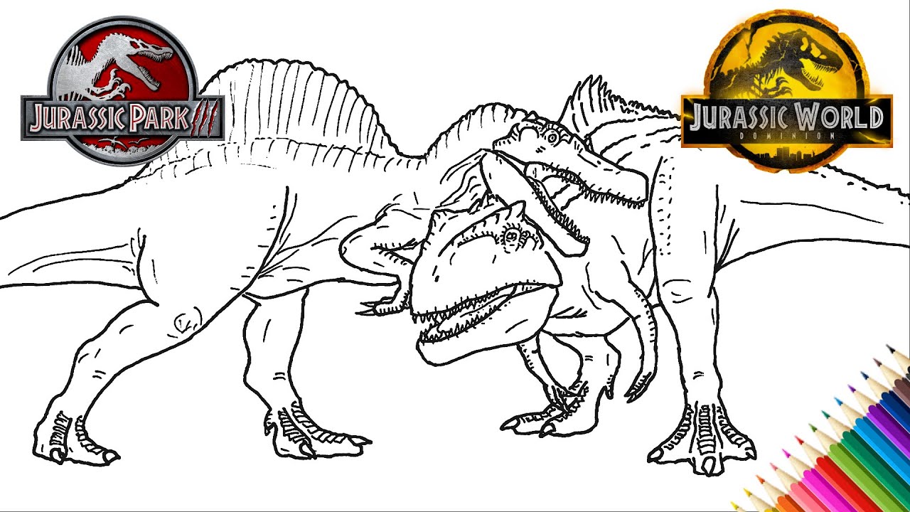 Spinosaurus VS T Rex - Jurassic Park 3 (COMO DESENHAR) - How To Draw  Spinosaurus VS T.Rex 