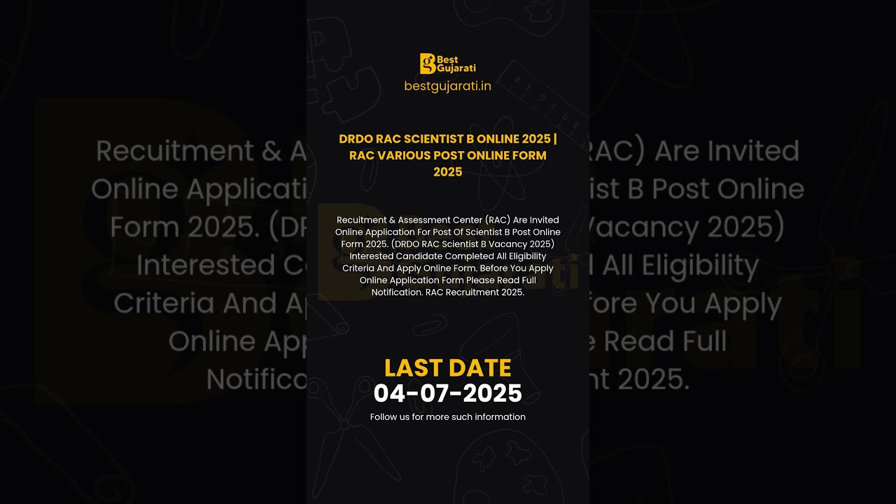 DRDO RAC Scientist B Online 2025 | RAC Various Post Online Form 2025 