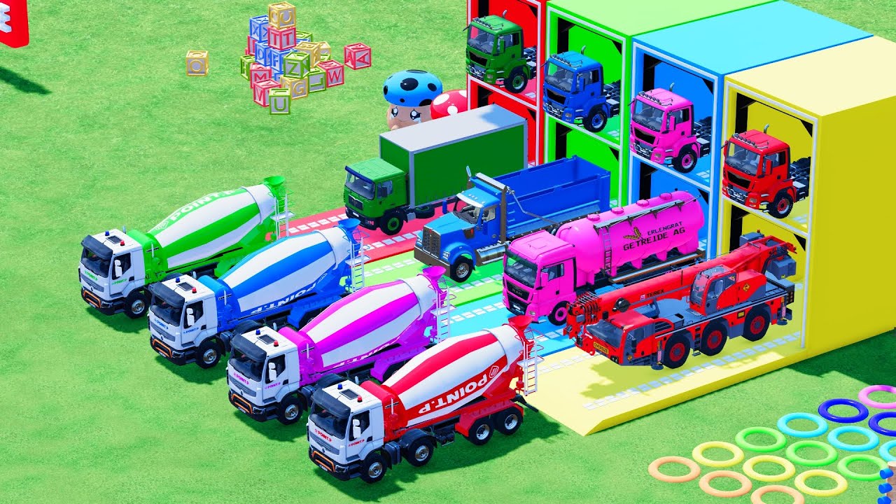 HEAVY TRUCK and CRANE COLOR GARAGE Show Loaded On Double Flatbed – MAN • SCANIA • VOLVO • MACK FS22