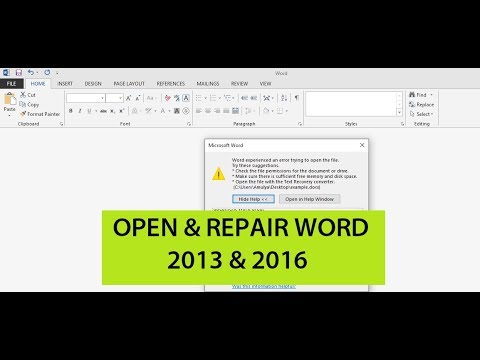 MIcrosoft Word: How To Open and Repair Word Damaged File 2013 & 2016