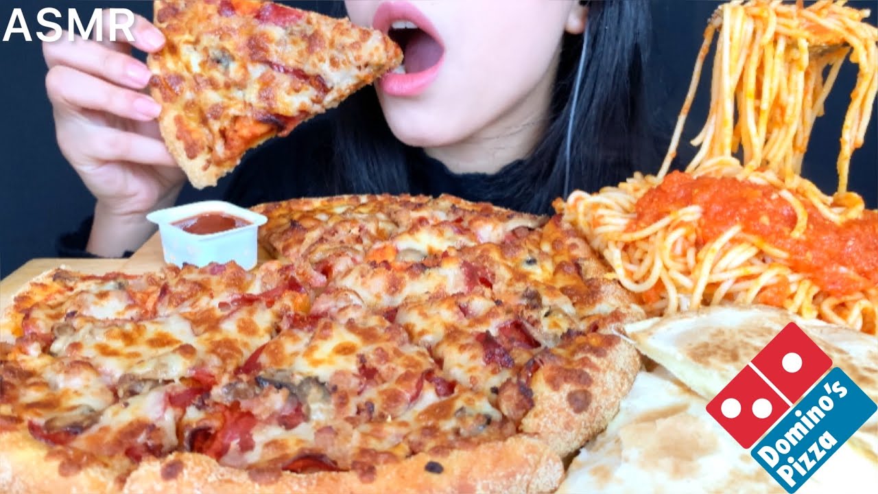 ASMR Domino's pizza + Spaghetti + Mozzarella bread | Mukbang (Eating Sounds)