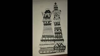 How to make king and queen of chess. Zentangle mandala art. Resimi