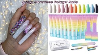 TRYING THE MAKARTT EBEROUGE POLYGEL KIT! CLASSY BLING CHRISTMAS NAIL SET |Nail Tutorial