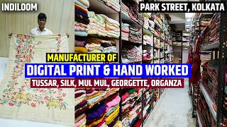 Digital Print and Hand Worked Tussar, Silk, Mul Mul Cotton, Georgette, Organza Saree Manufacturer