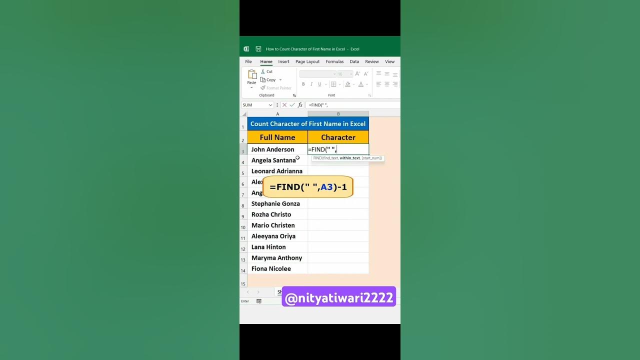 Use find function to count characters in excel excel newexcel 