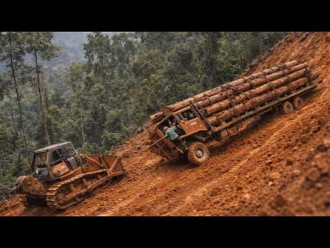 Truck Tilts on a Muddy Curve and Nearly Rolls—Heart Stopper. Extreme Off-Road Truck Recovery.