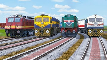 4 LINES IS CURVED AND HIGH SPEED TRAINS CROSSING BUMPY TRACKS | Beamng.Drive | Train Simulator