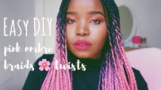 BRAIDING MY OWN HAIR OMBRE BRAIDS | Low tension PINK OMBRÉ TWISTS