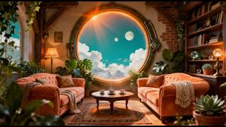 🏡Cozy Fantasy Living Room Under a Celestial Dawn, Lofi, Chill, Relax, Home, Study, Sleep