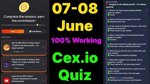 Cex.IO Quiz Answers Today 07 & 08 June | Cex.io Daily Quiz | Cex io daily combo | Cex.io daily quiz
