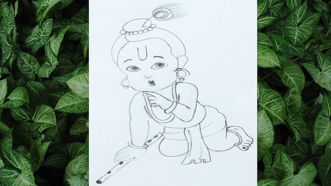 How to draw baal Krishna with bansuri || baal Krishna Drawing with ...