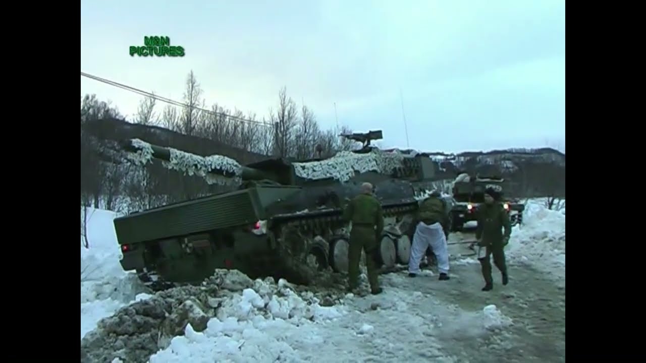 Leopard 2A4NO in Schnee und Eis eingebrochen! Weiterer Kampfpanzer hilft aus misslicher Lage...