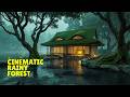 Peaceful Rainy Evening At A Moss Covered Japanese Lake House Surrounded By Misty Forest Trees