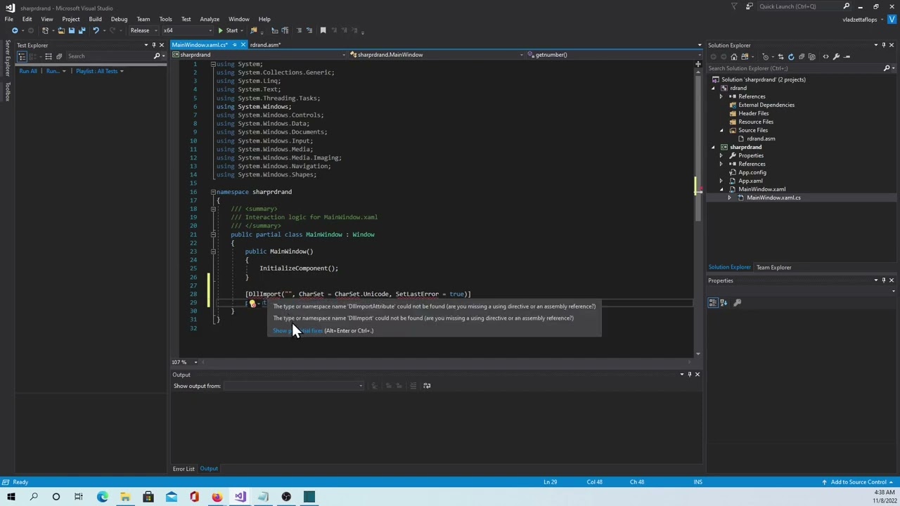 csharp masm dll visual studio