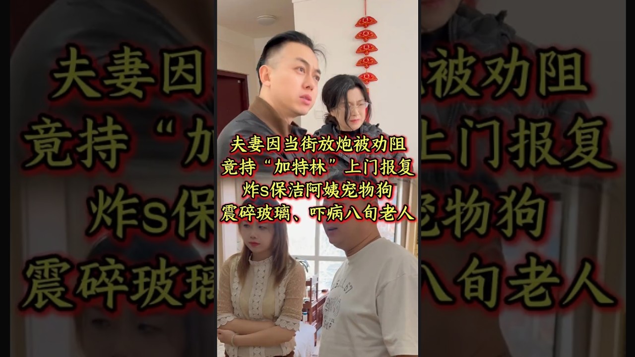 夫妻因当街放炮被劝阻, 竟持“加特林”上门报复, 炸死保洁阿姨宠物狗, 震碎玻璃、吓病八旬老人#家庭纠纷 #法律咨询 #老赖 #债务纠纷   #抖音