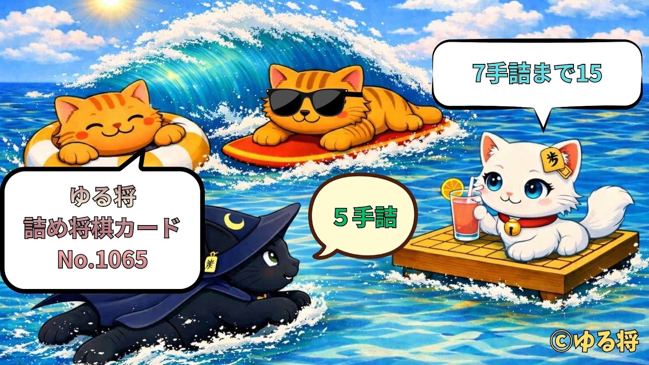 5手詰】ゆる将詰め将棋カード No.1065｜海の上でゆるく解説｜ふにゃ猫