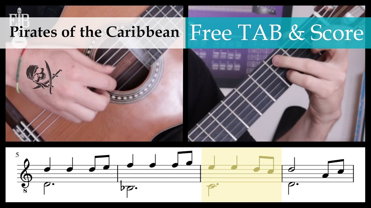 Pirates Of The Caribbean - Easy guitar arrangement - FREE TAB &amp; Score ...