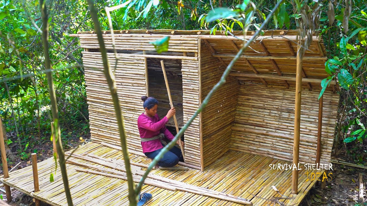 How I Built The Most Beautiful Wood Bamboo House in The Wild