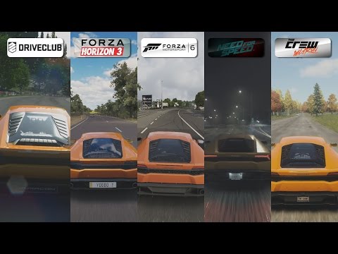 DriveClub vs FH3 vs Forza 6 vs NFS 2015 vs The Crew - Lamborghini Huracan Sound Comparison