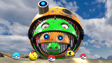 Pacman vs Monsters Compilation | Pacman vs Tank Robot and Two-Legged Chainsaw Robot Monsters 6