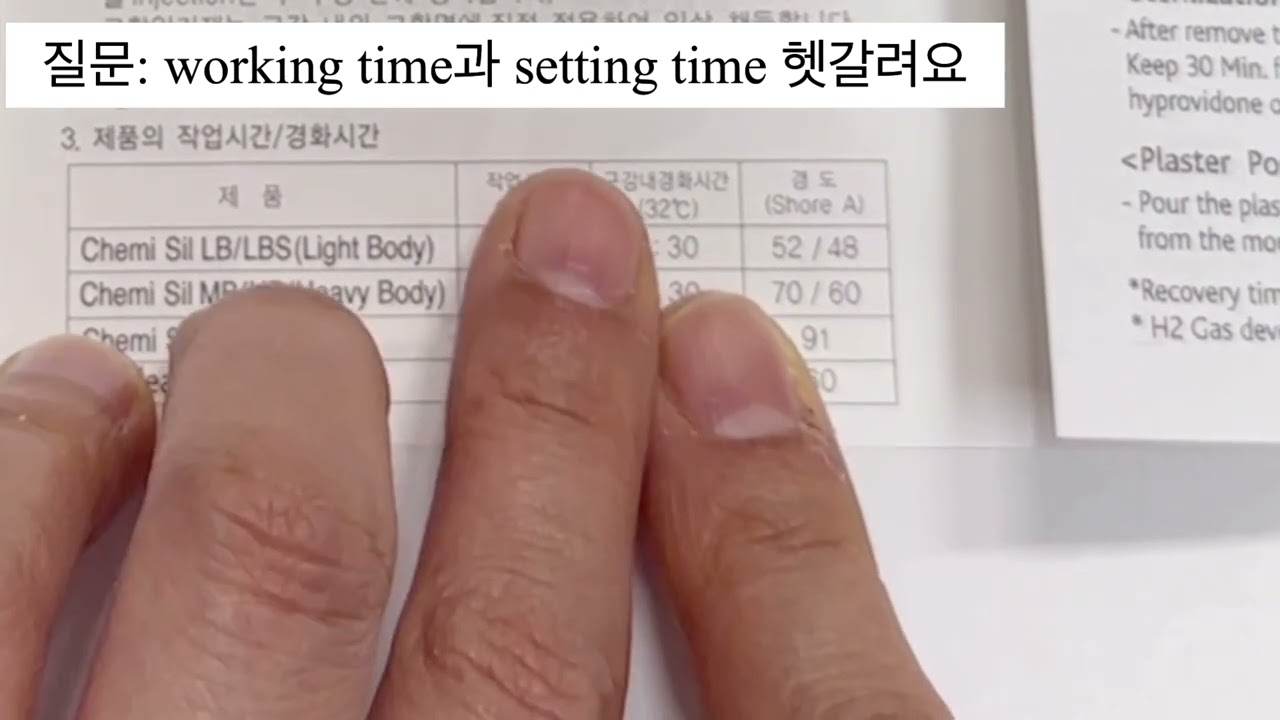 impression 인상재 working time 과 setting time이 헷갈려요