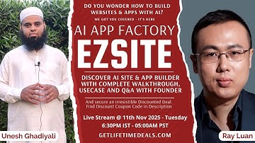 EZSite - Build Websites & Apps with AI App Factory | Walkthrough, UseCases and Q&A with Ray Luan