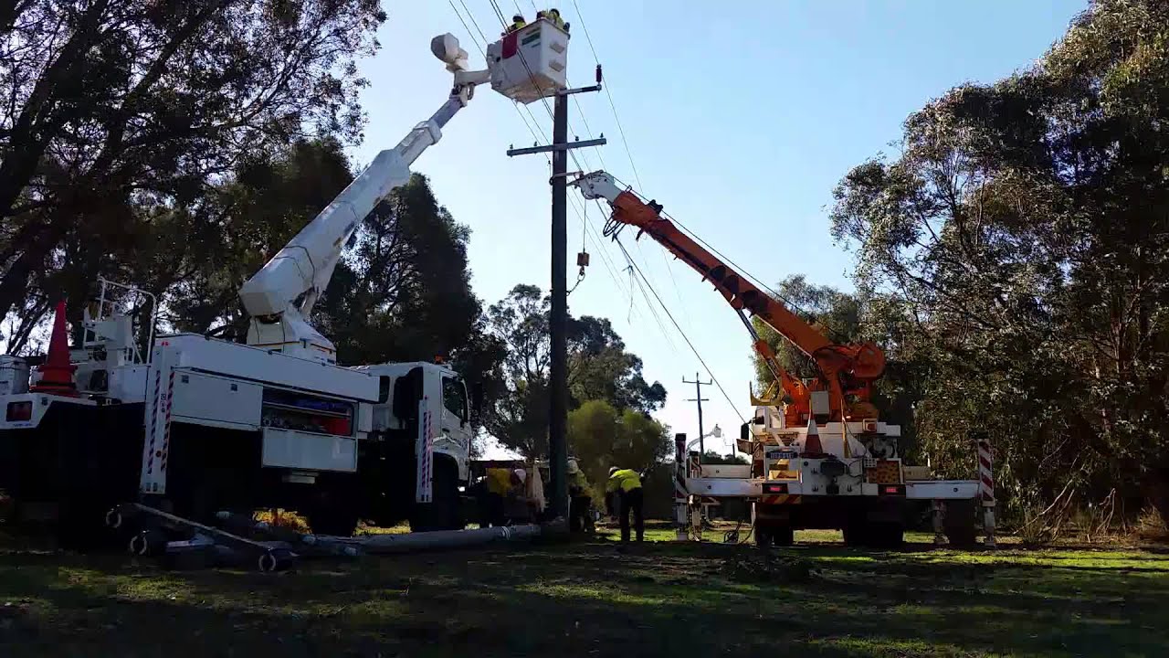 Linesman replace power pole. FAST MOTION YouTube