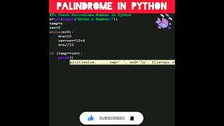 #python 78 To Check Palindrome Number In Python | Computer Programming | #shorts #coding #python