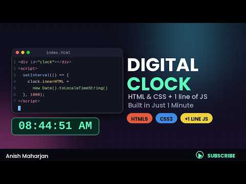 Digital Clock in HTML & CSS (+1 Line of JS) — Built in 1 Minute!