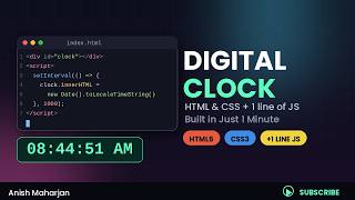 Digital Clock in HTML & CSS (+1 Line of JS) — Built in 1 Minute!